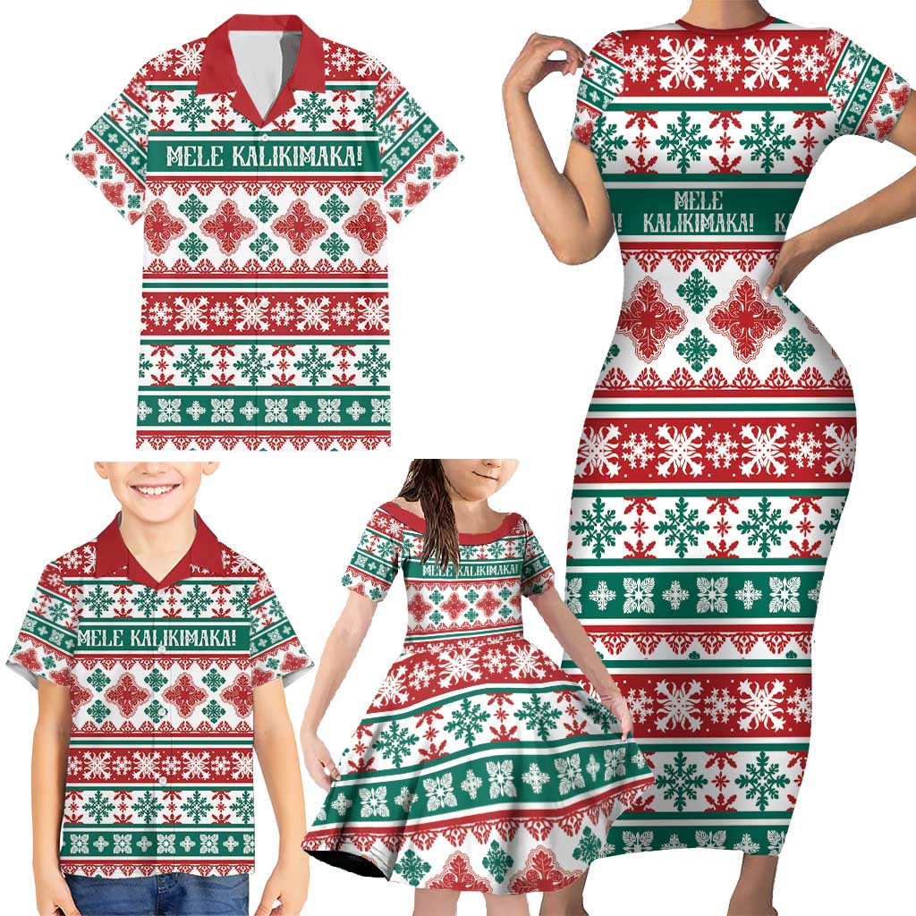 Mele Kalikimaka Hawaii Christmas Family Matching Short Sleeve Bodycon Dress and Hawaiian Shirt Hawaiian Quilt Pattern Style LT9 - Polynesian Pride