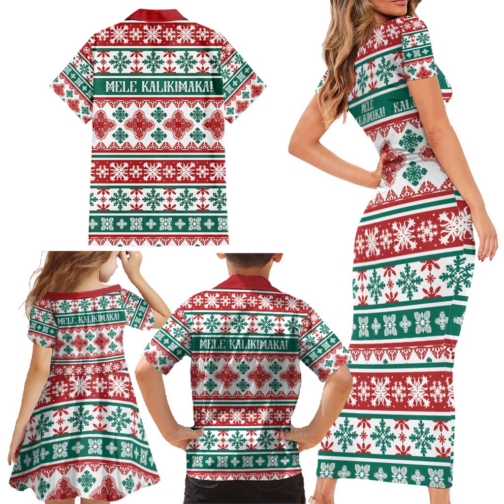 Mele Kalikimaka Hawaii Christmas Family Matching Short Sleeve Bodycon Dress and Hawaiian Shirt Hawaiian Quilt Pattern Style LT9 - Polynesian Pride