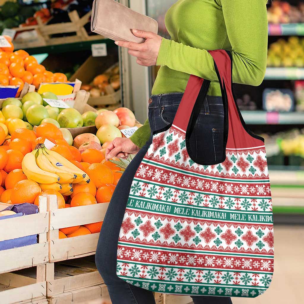 Mele Kalikimaka Hawaii Christmas Grocery Bag Hawaiian Quilt Pattern Style - Polynesian Pride