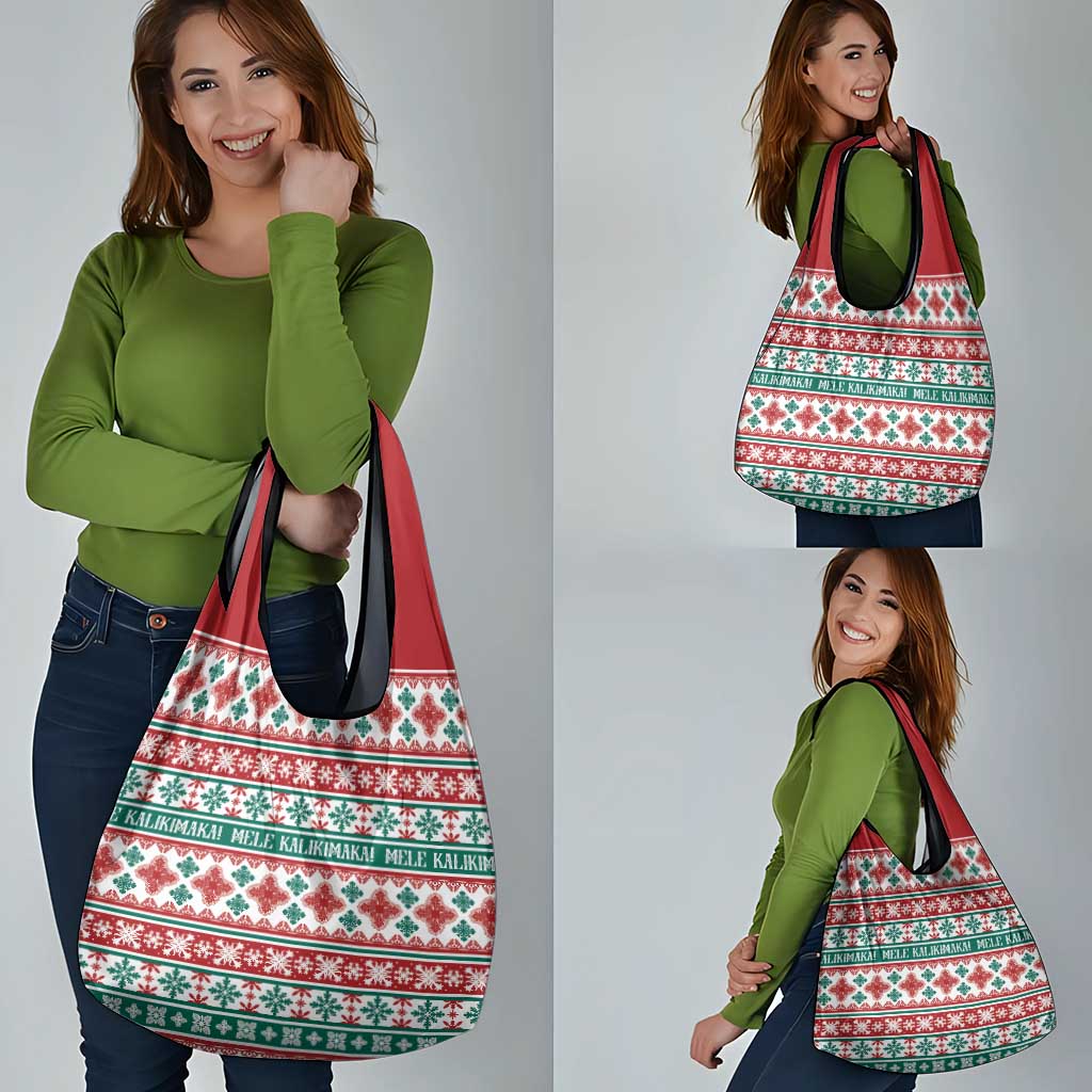 Mele Kalikimaka Hawaii Christmas Grocery Bag Hawaiian Quilt Pattern Style - Polynesian Pride