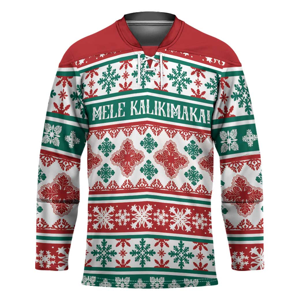 Mele Kalikimaka Hawaii Christmas Hockey Jersey Hawaiian Quilt Pattern Style - Polynesian Pride