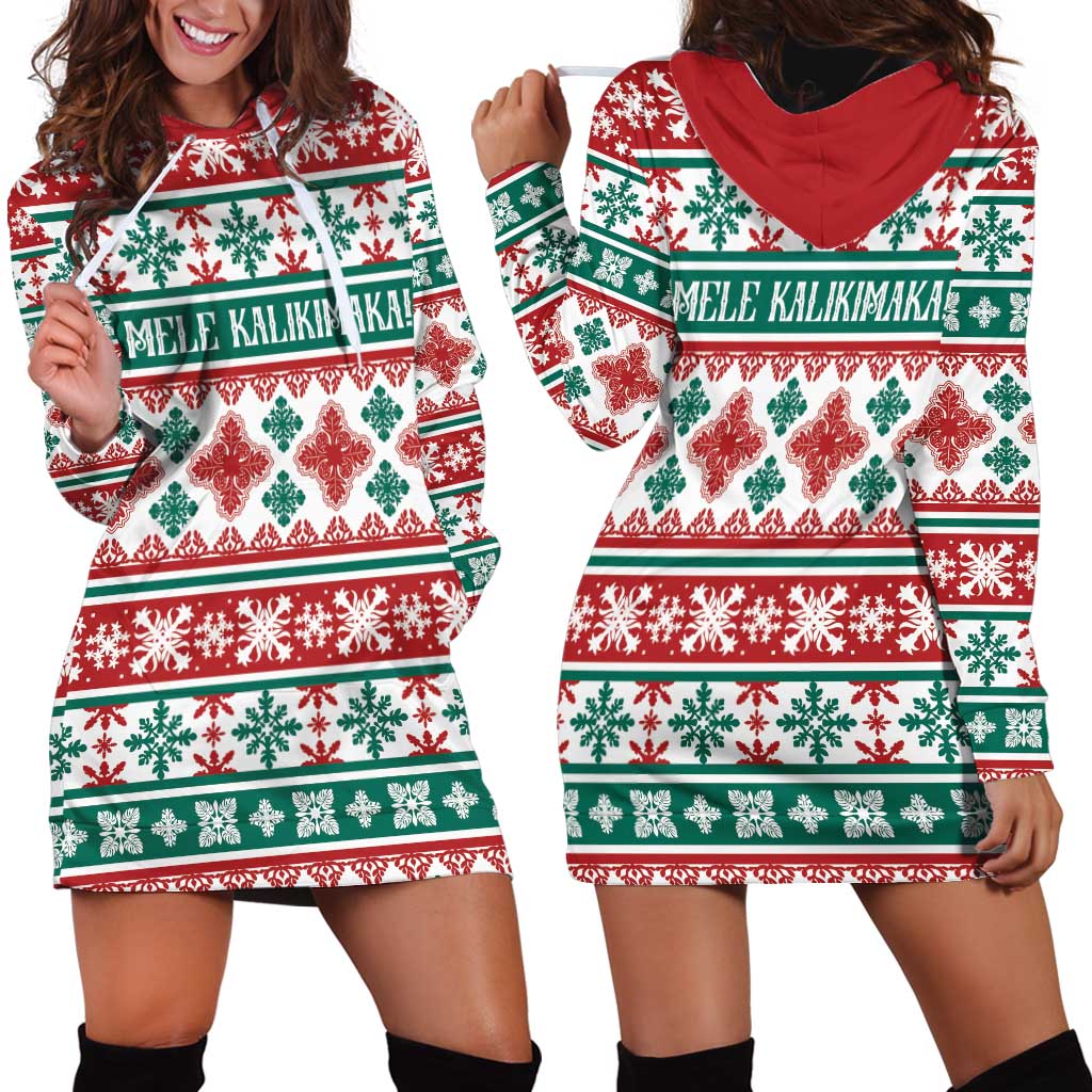 Mele Kalikimaka Hawaii Christmas Hoodie Dress Hawaiian Quilt Pattern Style - Polynesian Pride