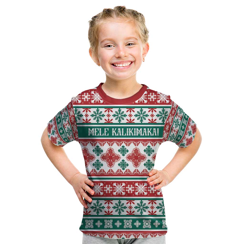 Mele Kalikimaka Hawaii Christmas Kid T Shirt Hawaiian Quilt Pattern Style - Polynesian Pride