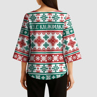 Mele Kalikimaka Hawaii Christmas Kimono Sleeve Blouse Hawaiian Quilt Pattern Style - Polynesian Pride