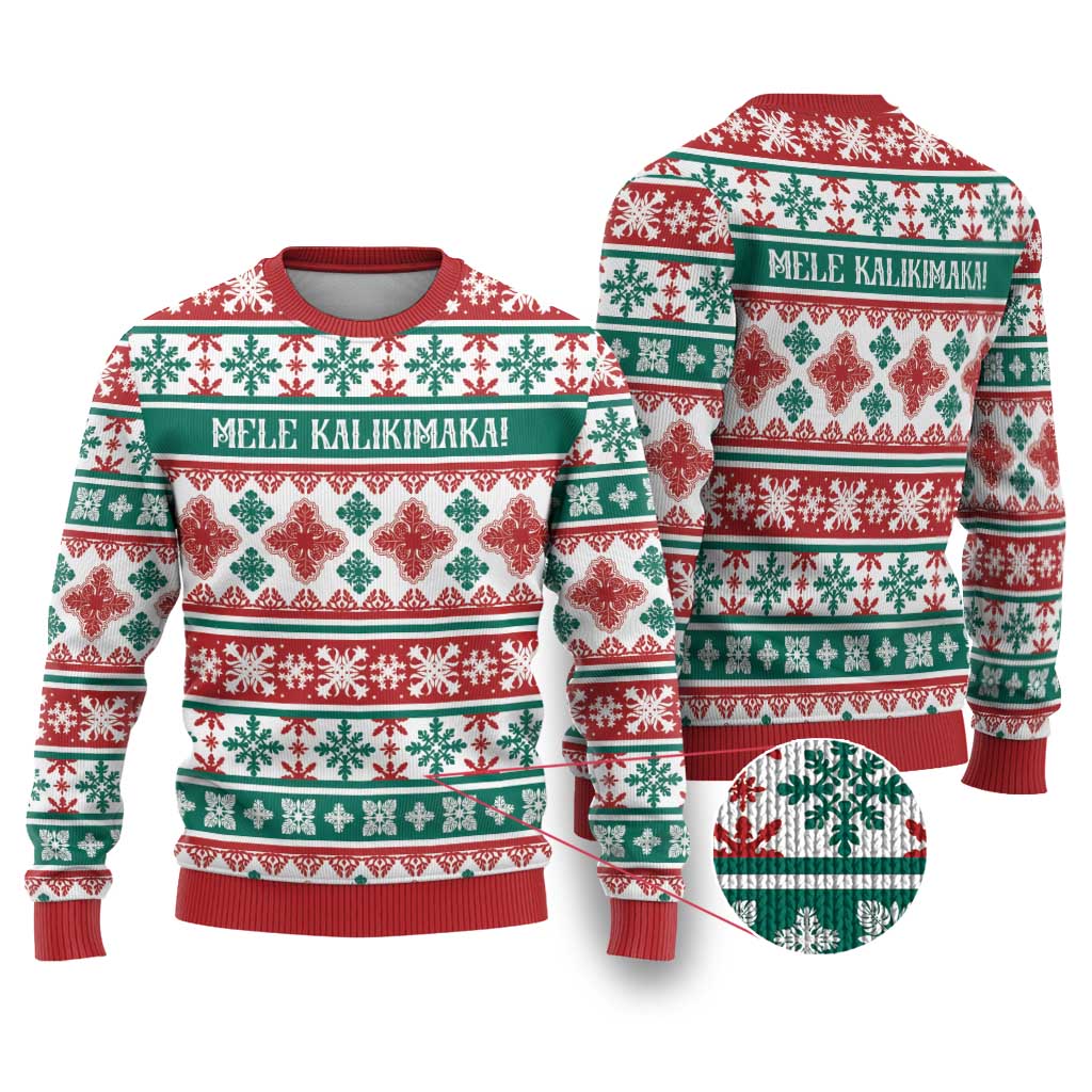 Mele Kalikimaka Hawaii Christmas Ugly Christmas Sweater Hawaiian Quilt Pattern Style - Polynesian Pride