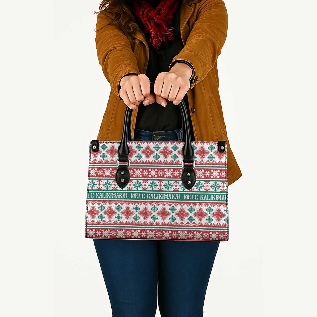 Mele Kalikimaka Hawaii Christmas Leather Bag Hawaiian Quilt Pattern Style - Polynesian Pride