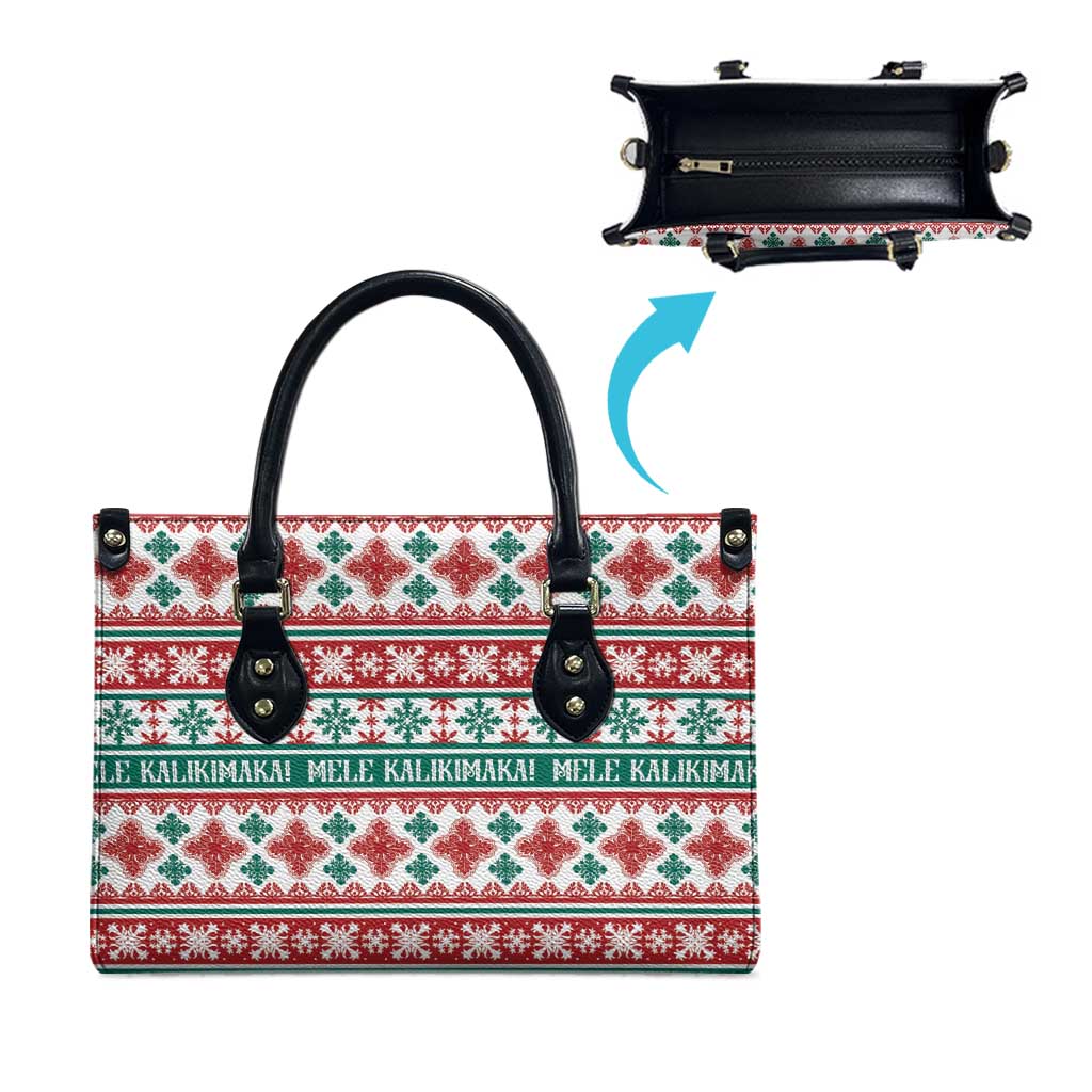Mele Kalikimaka Hawaii Christmas Leather Bag Hawaiian Quilt Pattern Style - Polynesian Pride