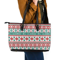 Mele Kalikimaka Hawaii Christmas Leather Tote Bag Hawaiian Quilt Pattern Style - Polynesian Pride