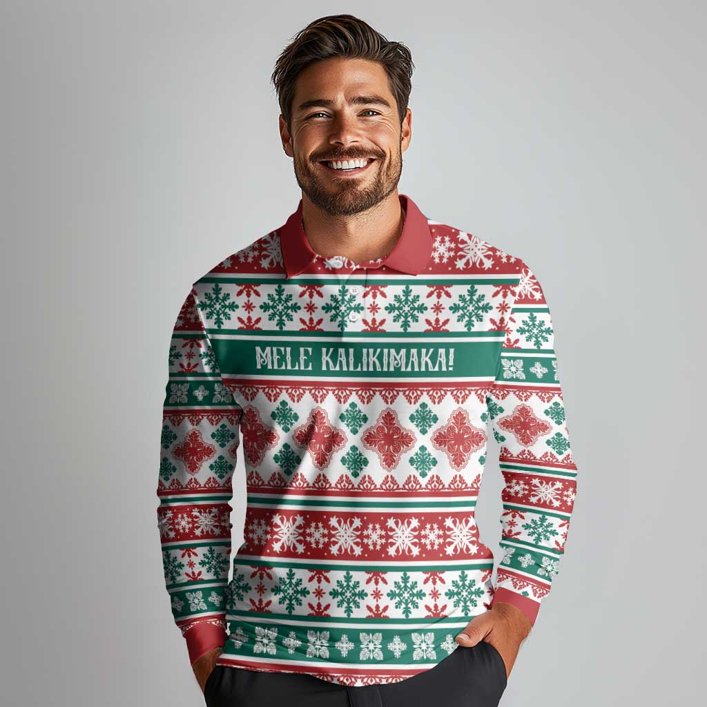 Mele Kalikimaka Hawaii Christmas Long Sleeve Polo Shirt Hawaiian Quilt Pattern Style LT9 - Polynesian Pride