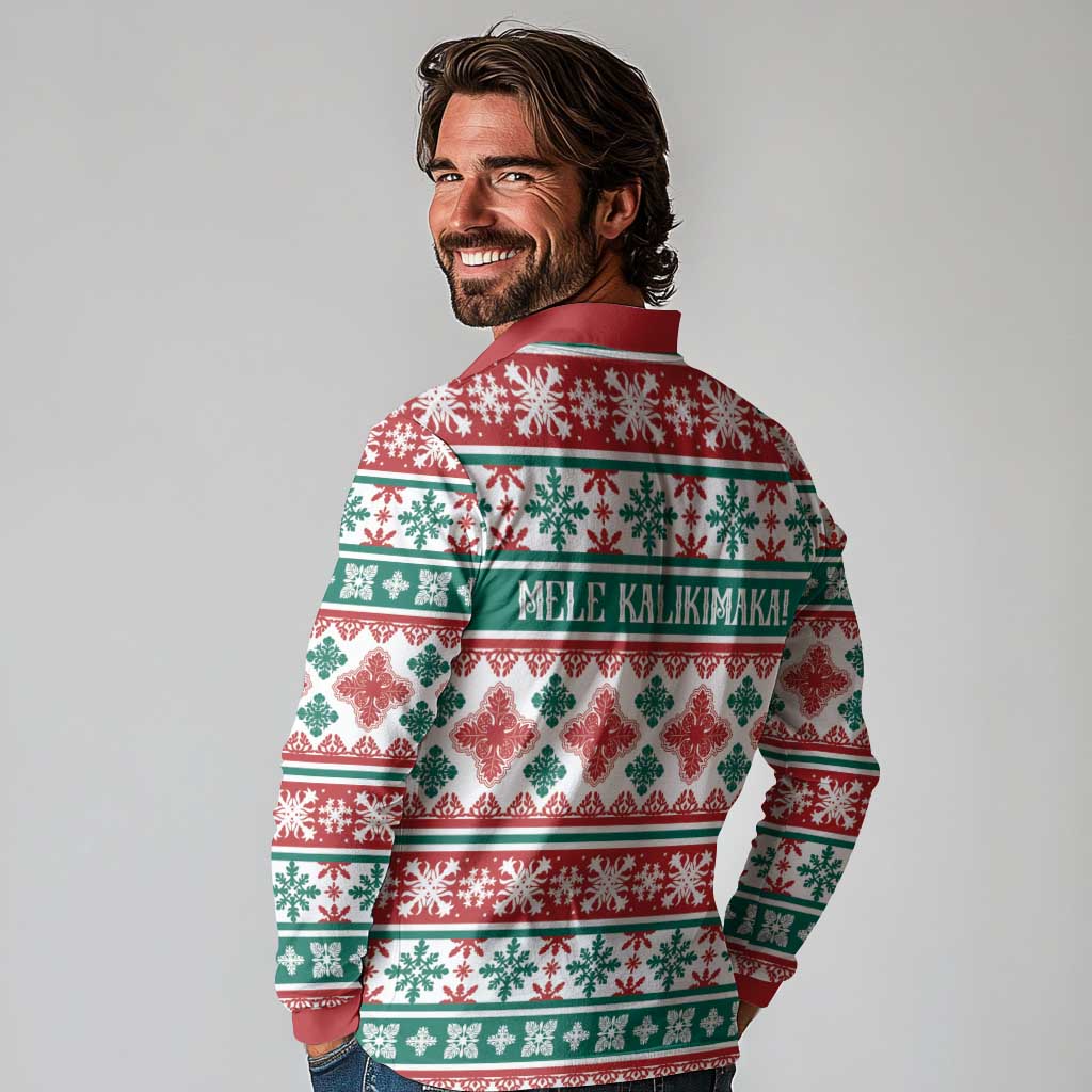 Mele Kalikimaka Hawaii Christmas Long Sleeve Polo Shirt Hawaiian Quilt Pattern Style LT9 - Polynesian Pride