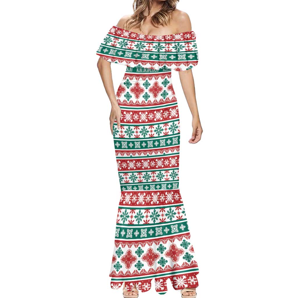 Mele Kalikimaka Hawaii Christmas Mermaid Dress Hawaiian Quilt Pattern Style - Polynesian Pride