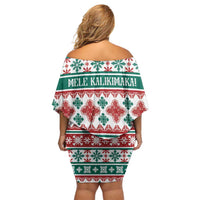 Mele Kalikimaka Hawaii Christmas Off Shoulder Short Dress Hawaiian Quilt Pattern Style - Polynesian Pride
