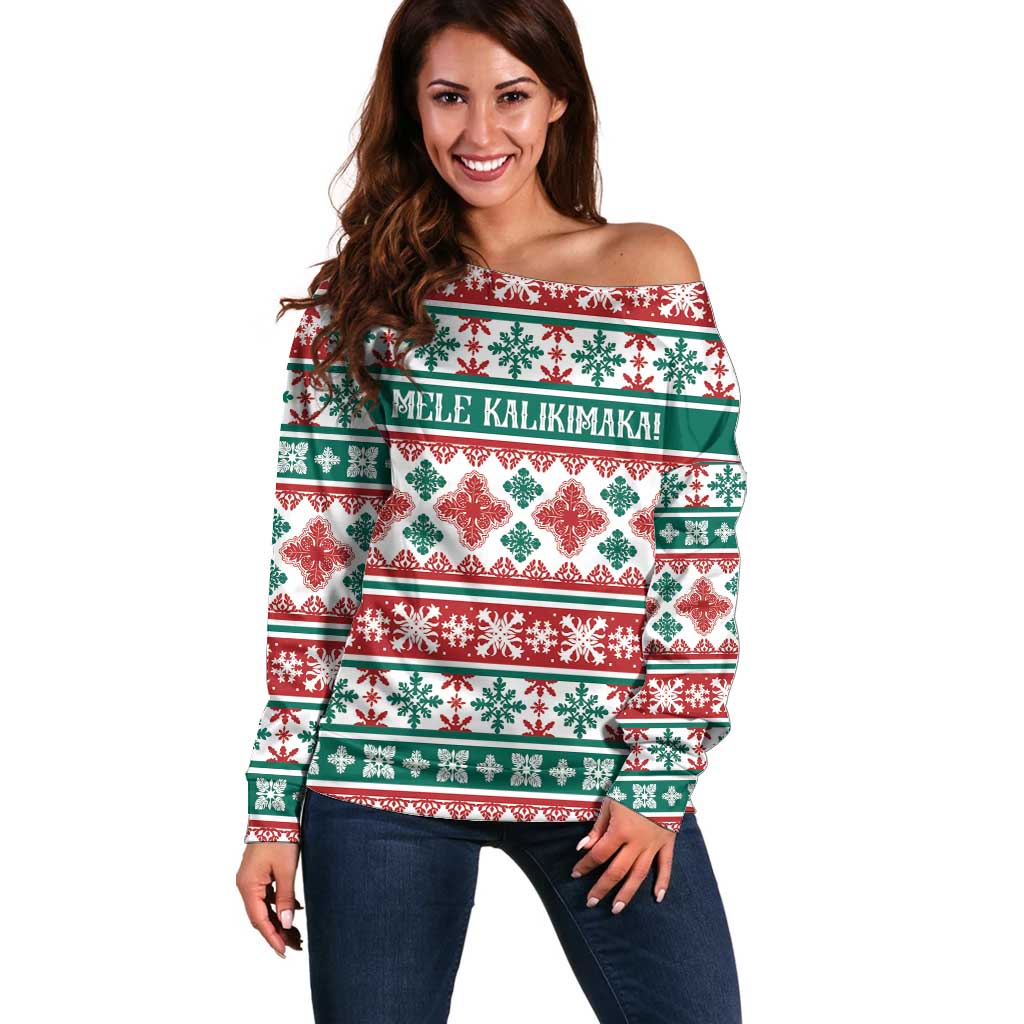 Mele Kalikimaka Hawaii Christmas Off Shoulder Sweater Hawaiian Quilt Pattern Style - Polynesian Pride