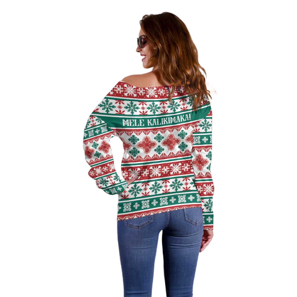 Mele Kalikimaka Hawaii Christmas Off Shoulder Sweater Hawaiian Quilt Pattern Style - Polynesian Pride