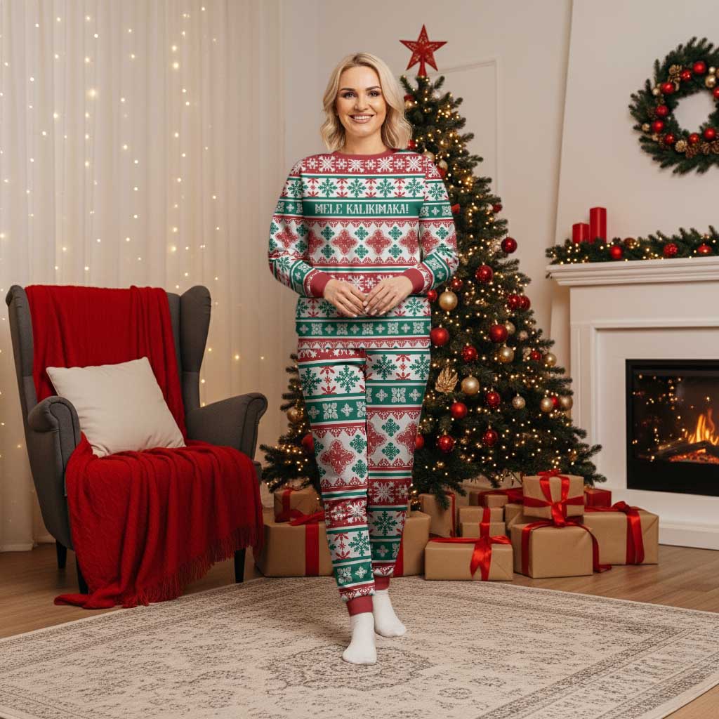 Mele Kalikimaka Hawaii Christmas Pajama Set Hawaiian Quilt Pattern Style - Polynesian Pride