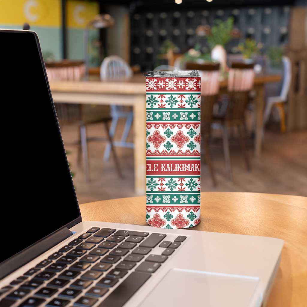 Mele Kalikimaka Hawaii Christmas Skinny Tumbler Hawaiian Quilt Pattern Style - Polynesian Pride