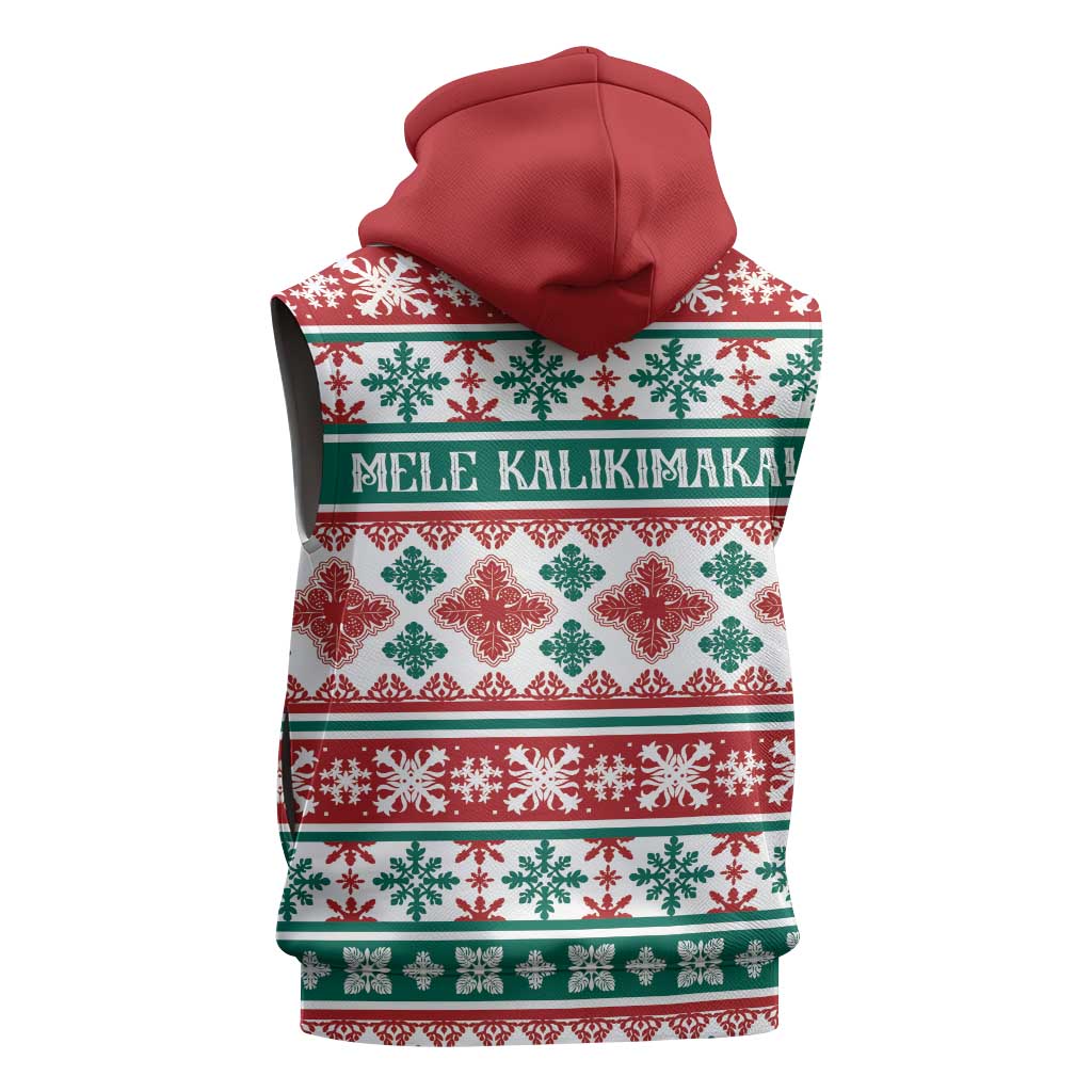 Mele Kalikimaka Hawaii Christmas Sleeveless Zip Hoodie Hawaiian Quilt Pattern Style - Polynesian Pride