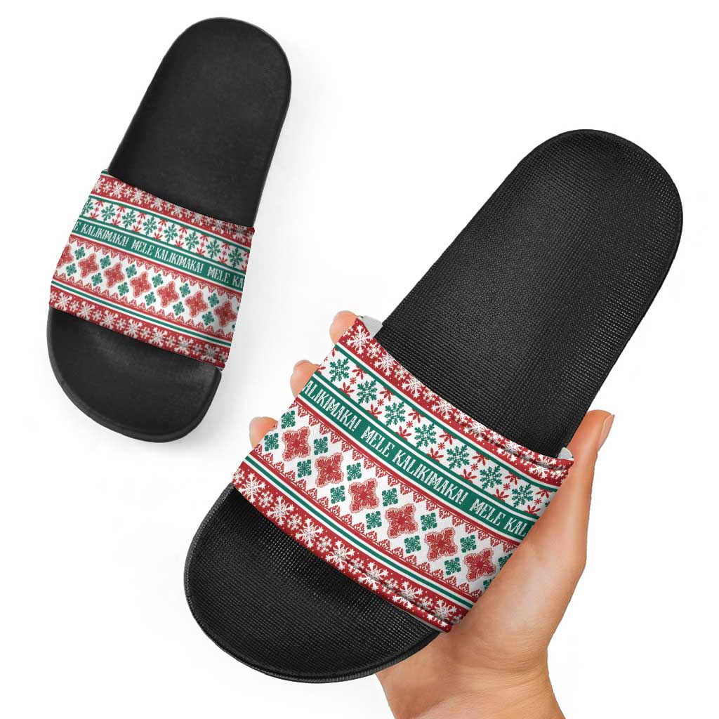 Mele Kalikimaka Hawaii Christmas Slide Sandals Hawaiian Quilt Pattern Style - Polynesian Pride
