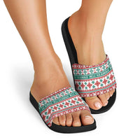 Mele Kalikimaka Hawaii Christmas Slide Sandals Hawaiian Quilt Pattern Style - Polynesian Pride
