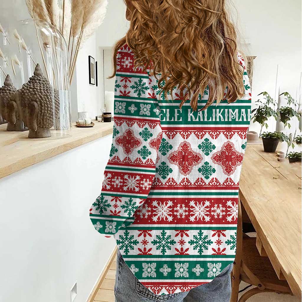 Mele Kalikimaka Hawaii Christmas Women Casual Shirt Hawaiian Quilt Pattern Style - Polynesian Pride