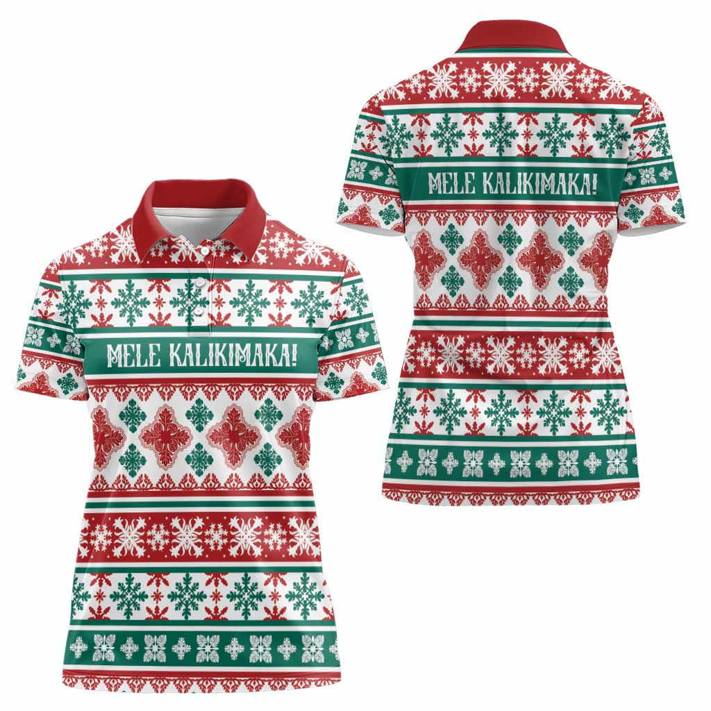Mele Kalikimaka Hawaii Christmas Women Polo Shirt Hawaiian Quilt Pattern Style - Polynesian Pride