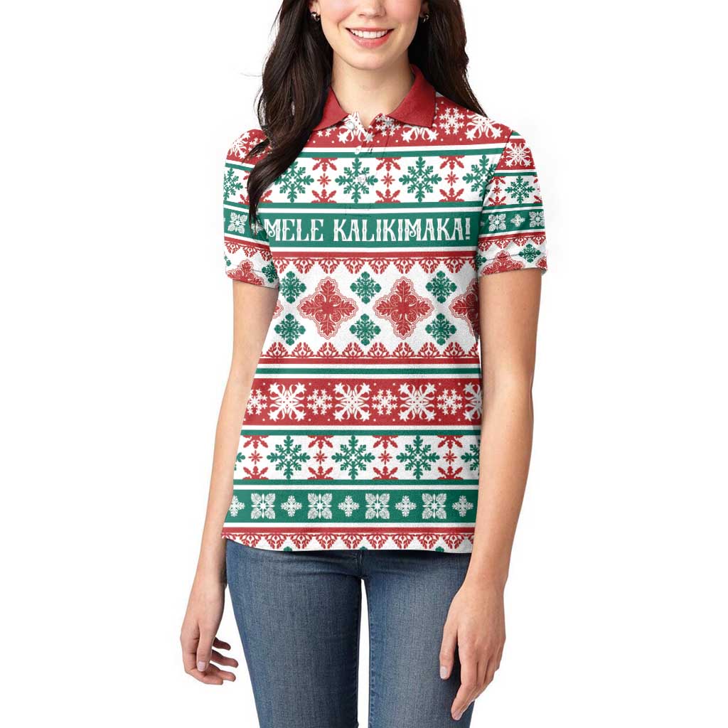 Mele Kalikimaka Hawaii Christmas Women Polo Shirt Hawaiian Quilt Pattern Style - Polynesian Pride