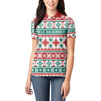 Mele Kalikimaka Hawaii Christmas Women Polo Shirt Hawaiian Quilt Pattern Style - Polynesian Pride