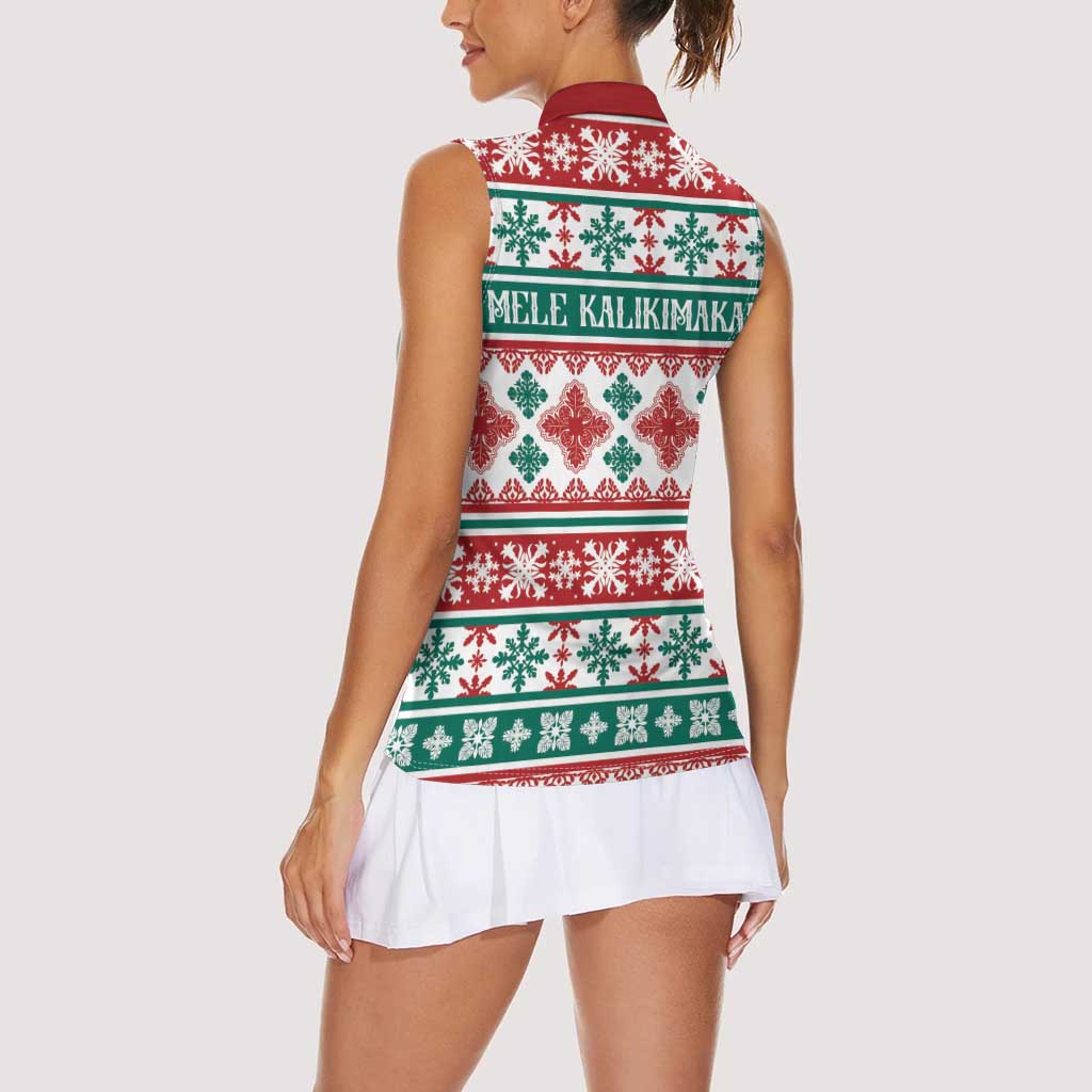 Mele Kalikimaka Hawaii Christmas Women Sleeveless Polo Shirt Hawaiian Quilt Pattern Style - Polynesian Pride