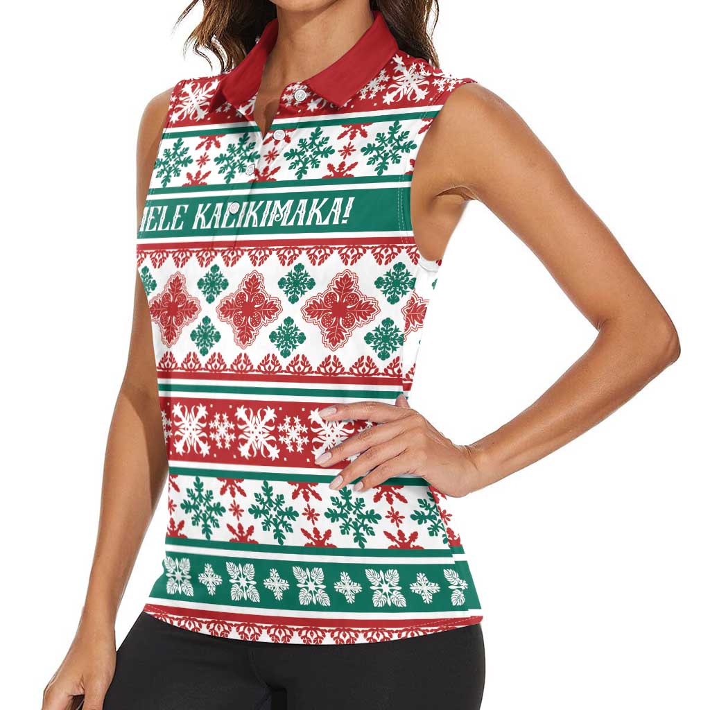 Mele Kalikimaka Hawaii Christmas Women Sleeveless Polo Shirt Hawaiian Quilt Pattern Style - Polynesian Pride