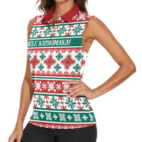 Mele Kalikimaka Hawaii Christmas Women Sleeveless Polo Shirt Hawaiian Quilt Pattern Style - Polynesian Pride