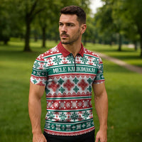 Mele Kalikimaka Hawaii Christmas Zipper Polo Shirt Hawaiian Quilt Pattern Style - Polynesian Pride