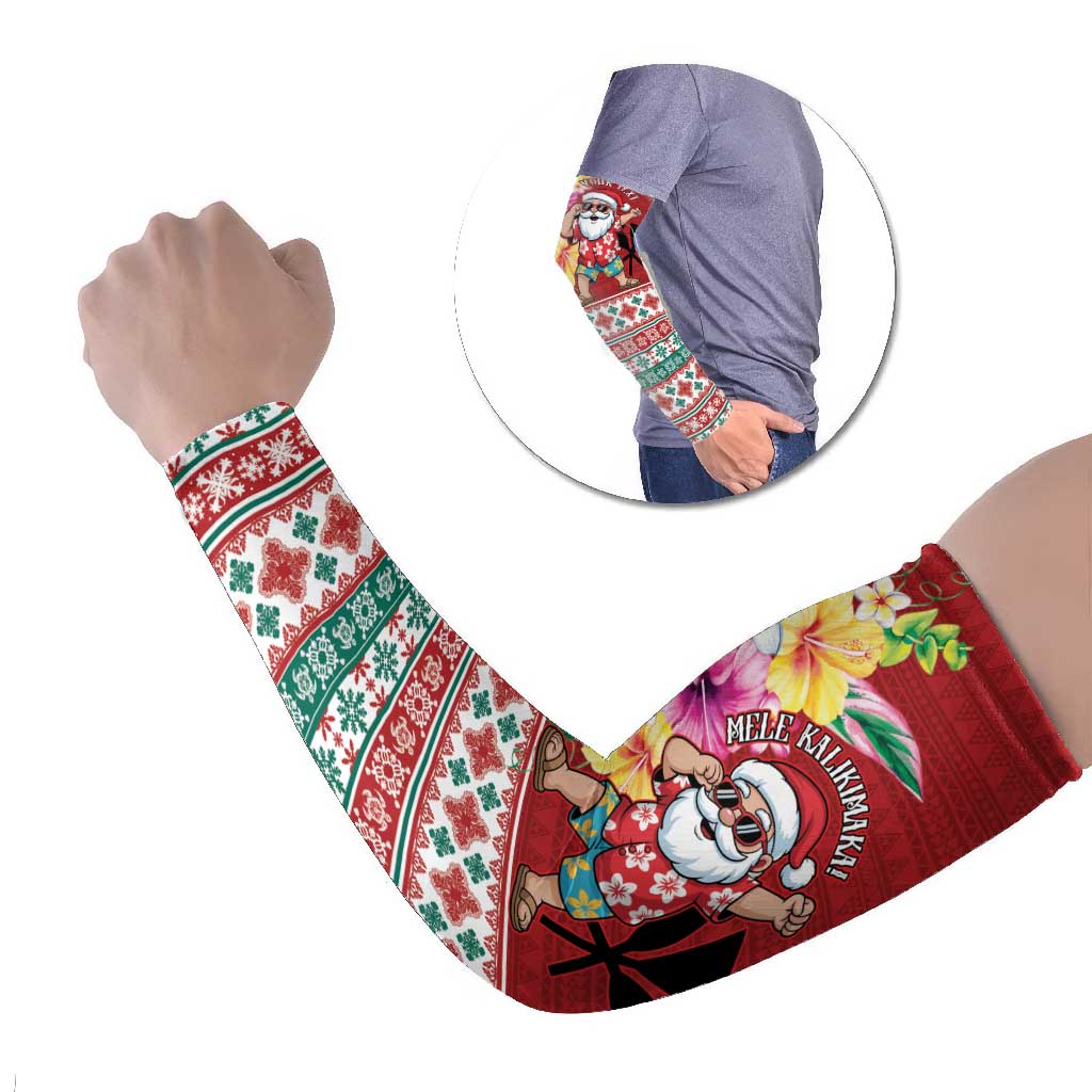 Santa Surf Mele Kalikimaka Personalized Arm Sleeves Aloha Tropical Christmas Vibes LT9 Set of 2 Red - Polynesian Pride
