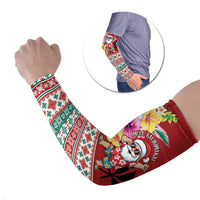 Santa Surf Mele Kalikimaka Personalized Arm Sleeves Aloha Tropical Christmas Vibes LT9 Set of 2 Red - Polynesian Pride