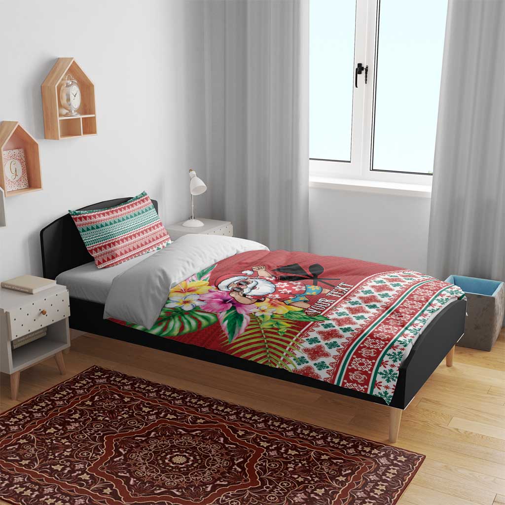Santa Surf Mele Kalikimaka Personalized Bedding Set Aloha Tropical Christmas Vibes - Polynesian Pride