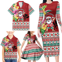 Santa Surf Mele Kalikimaka Personalized Family Matching Long Sleeve Bodycon Dress and Hawaiian Shirt Aloha Tropical Christmas Vibes LT9 - Polynesian Pride