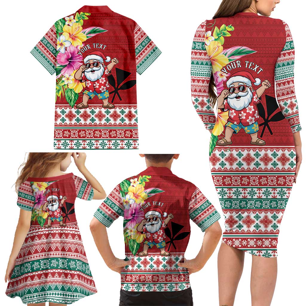 Santa Surf Mele Kalikimaka Personalized Family Matching Long Sleeve Bodycon Dress and Hawaiian Shirt Aloha Tropical Christmas Vibes LT9 - Polynesian Pride