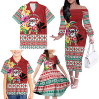 Santa Surf Mele Kalikimaka Personalized Family Matching Off The Shoulder Long Sleeve Dress and Hawaiian Shirt Aloha Tropical Christmas Vibes LT9 - Polynesian Pride