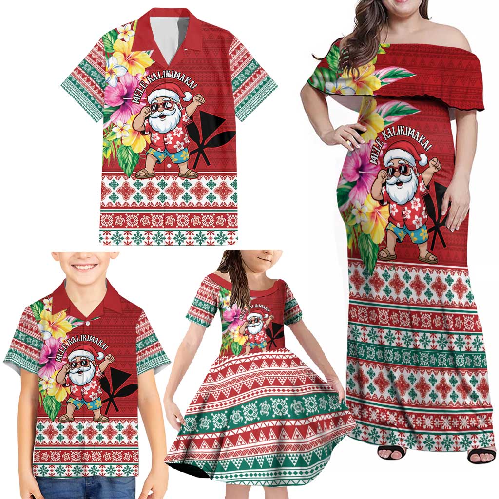 Santa Surf Mele Kalikimaka Personalized Family Matching Off Shoulder Maxi Dress and Hawaiian Shirt Aloha Tropical Christmas Vibes LT9 - Polynesian Pride