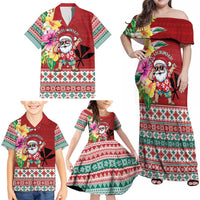 Santa Surf Mele Kalikimaka Personalized Family Matching Off Shoulder Maxi Dress and Hawaiian Shirt Aloha Tropical Christmas Vibes LT9 - Polynesian Pride