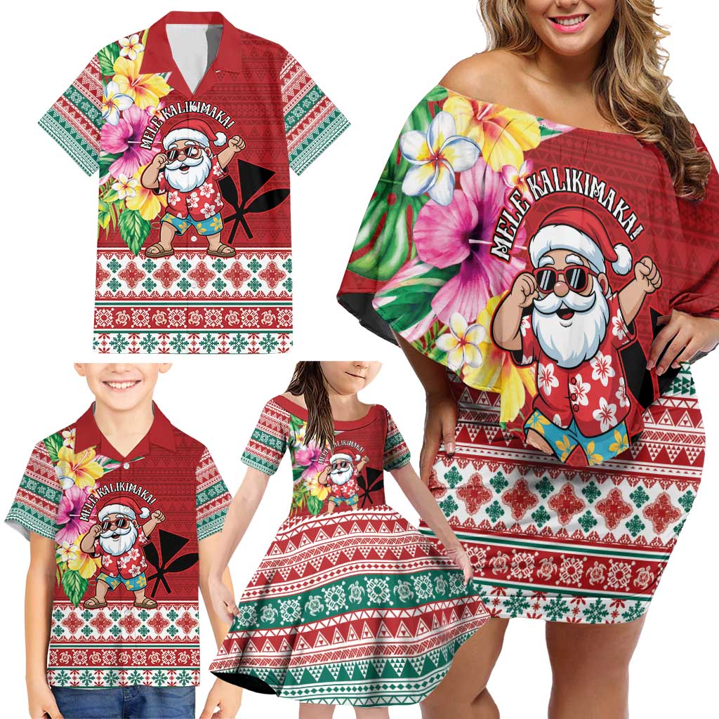 Santa Surf Mele Kalikimaka Personalized Family Matching Off Shoulder Short Dress and Hawaiian Shirt Aloha Tropical Christmas Vibes LT9 - Polynesian Pride