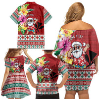 Santa Surf Mele Kalikimaka Personalized Family Matching Off Shoulder Short Dress and Hawaiian Shirt Aloha Tropical Christmas Vibes LT9 - Polynesian Pride