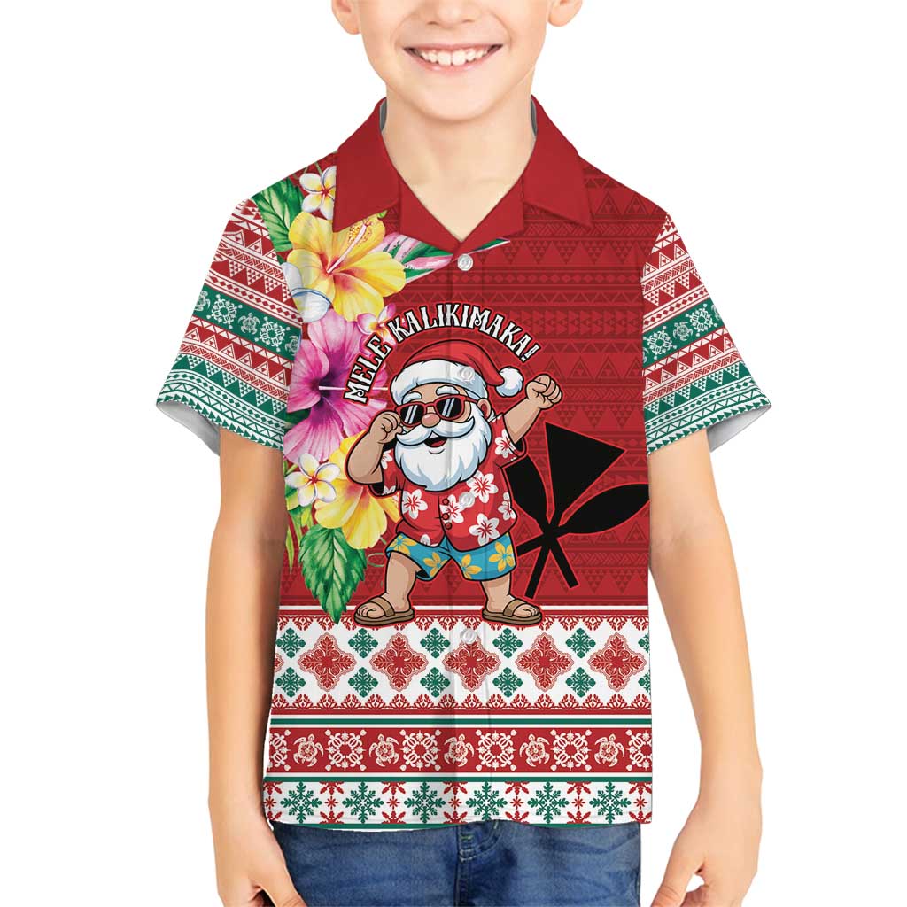 Santa Surf Mele Kalikimaka Personalized Family Matching Summer Maxi Dress and Hawaiian Shirt Aloha Tropical Christmas Vibes LT9 Son's Shirt Red - Polynesian Pride