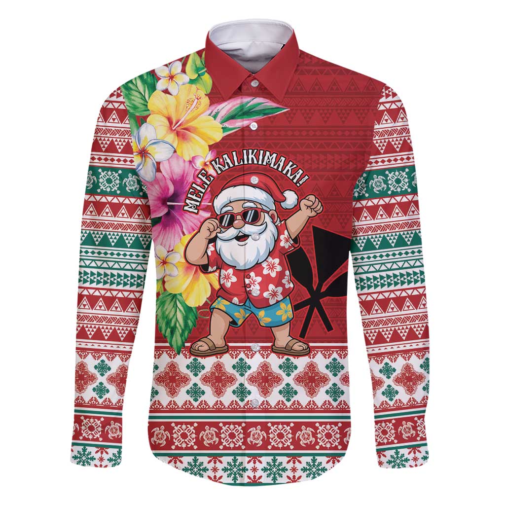 Santa Surf Mele Kalikimaka Personalized Family Matching Tank Maxi Dress and Hawaiian Shirt Aloha Tropical Christmas Vibes LT9 Dad's Shirt - Long Sleeve Red - Polynesian Pride