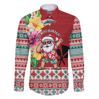 Santa Surf Mele Kalikimaka Personalized Family Matching Tank Maxi Dress and Hawaiian Shirt Aloha Tropical Christmas Vibes LT9 Dad's Shirt - Long Sleeve Red - Polynesian Pride