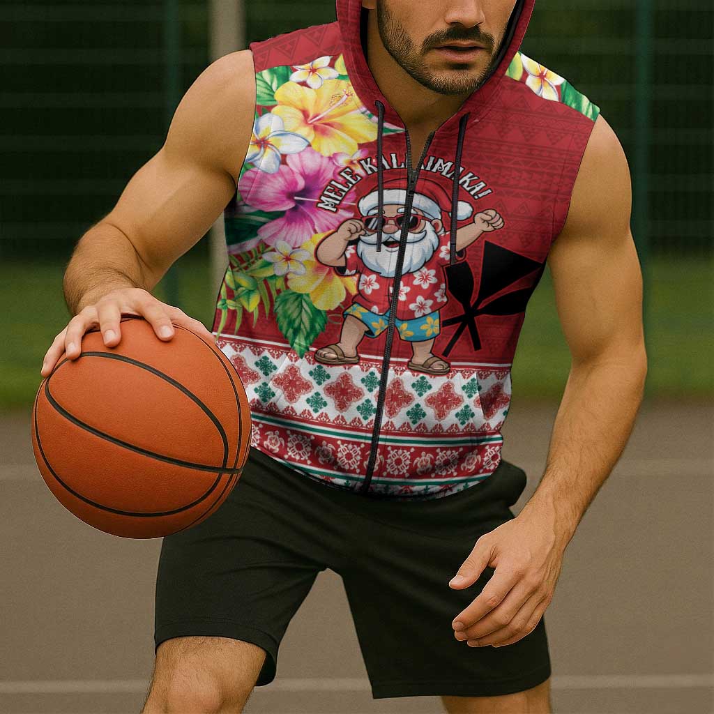 Santa Surf Mele Kalikimaka Personalized Sleeveless Zip Hoodie Aloha Tropical Christmas Vibes - Polynesian Pride