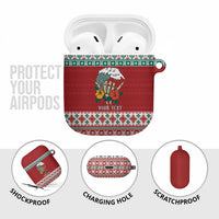 Shaka Sign Skull Mele Kalikimaka Personalized AirPods Case Hawaiian Quilt Pattern - Polynesian Pride