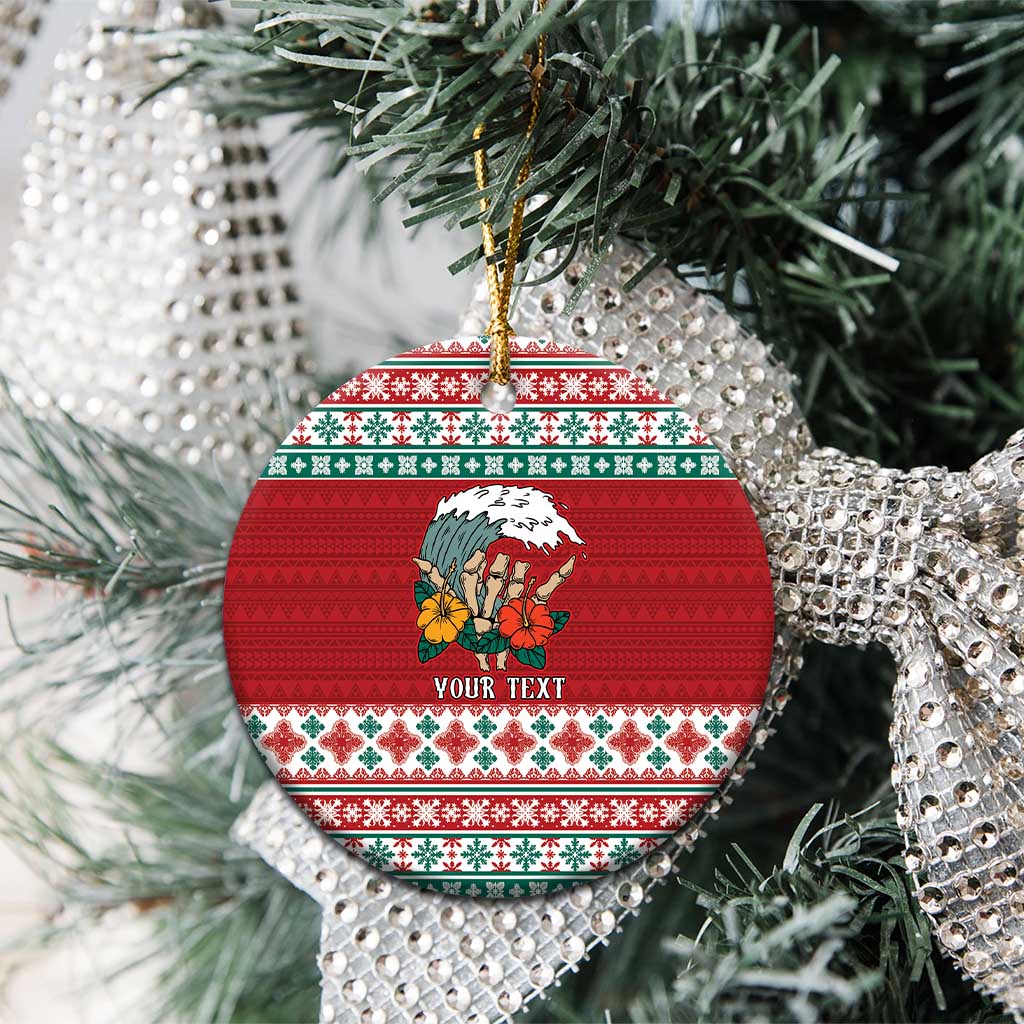 Shaka Sign Skull Mele Kalikimaka Personalized Ceramic Ornament Hawaiian Quilt Pattern - Polynesian Pride