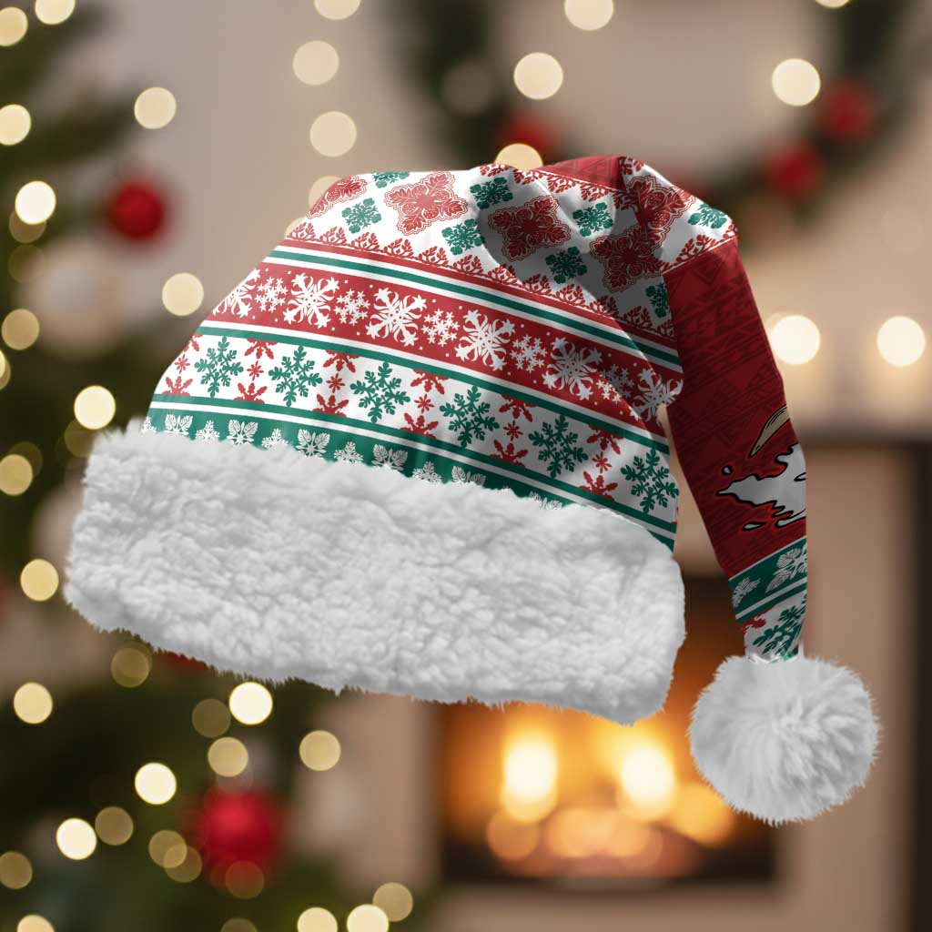 Shaka Sign Skull Mele Kalikimaka Personalized Christmas Santa Hat Hawaiian Quilt Pattern - Polynesian Pride
