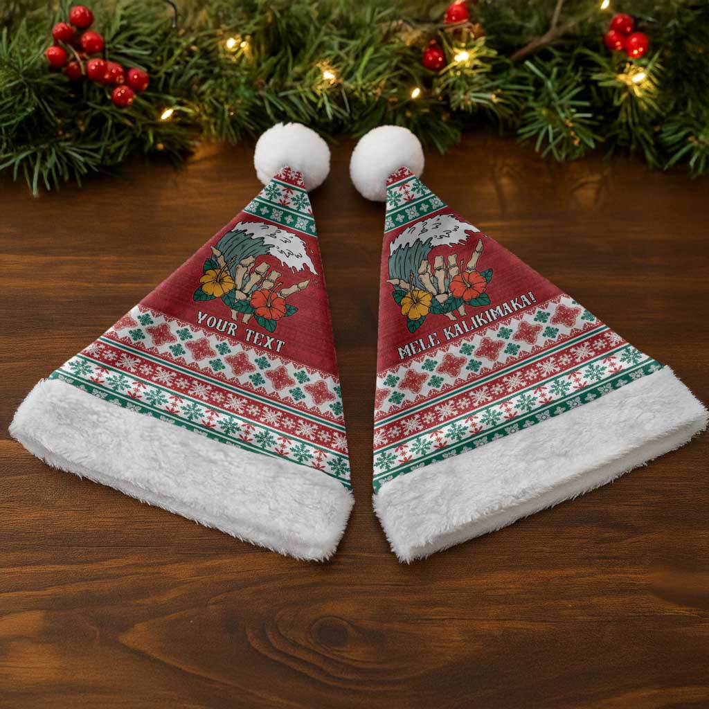 Shaka Sign Skull Mele Kalikimaka Personalized Christmas Santa Hat Hawaiian Quilt Pattern - Polynesian Pride