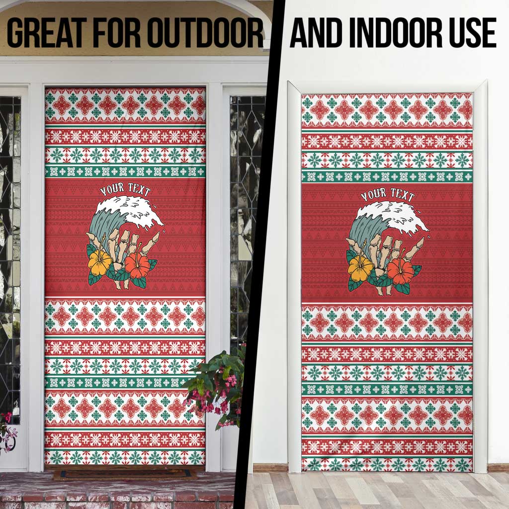Shaka Sign Skull Mele Kalikimaka Personalized Door Cover Hawaiian Quilt Pattern - Polynesian Pride